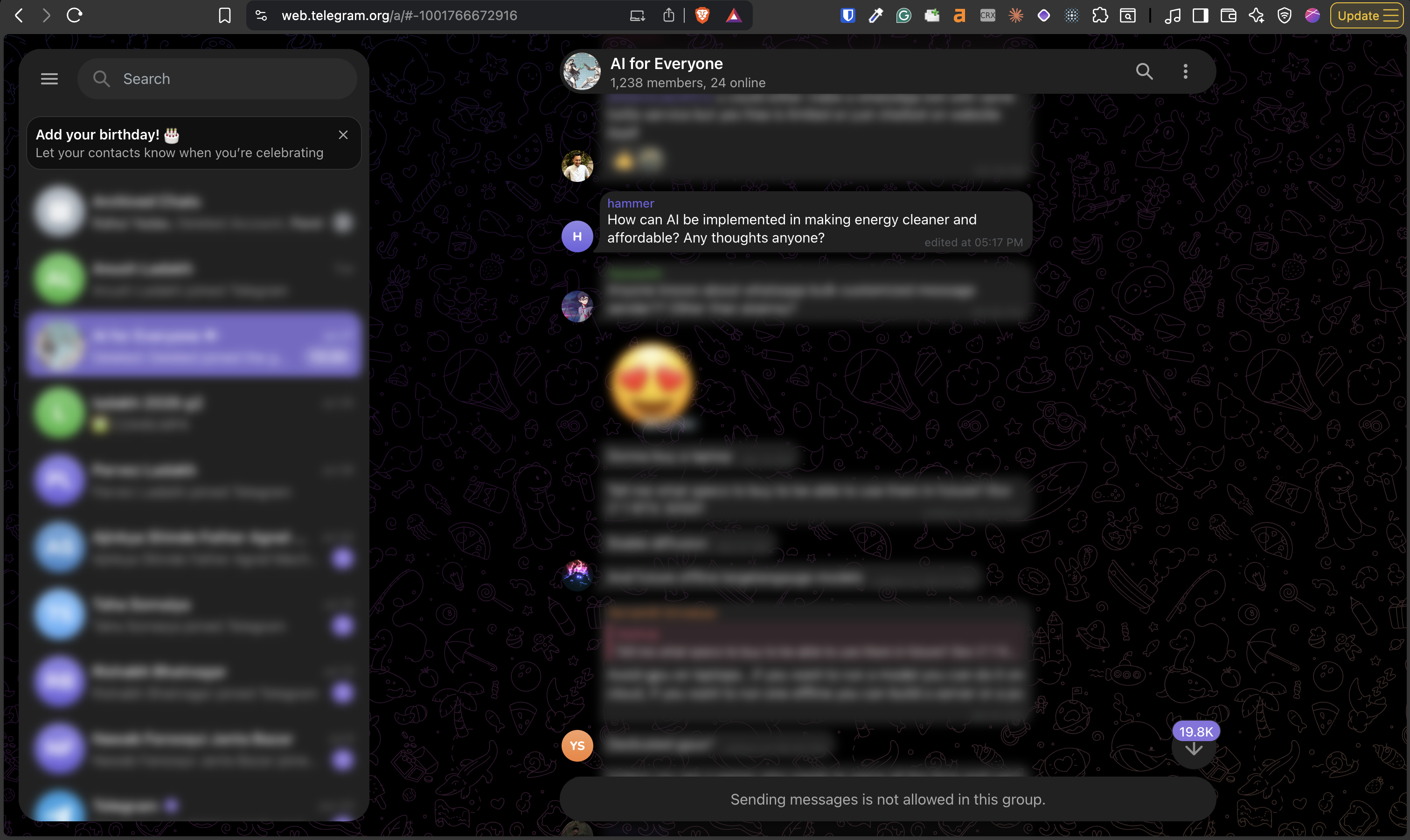 Telegram with sensitive messages blurred by Selective Blur